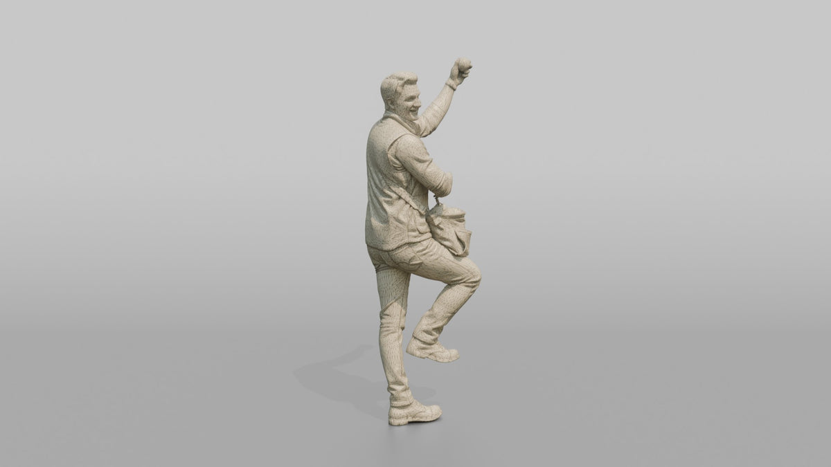 Farmer Picking Ripe Peaches From Tall Branch - wireframe topology preview
