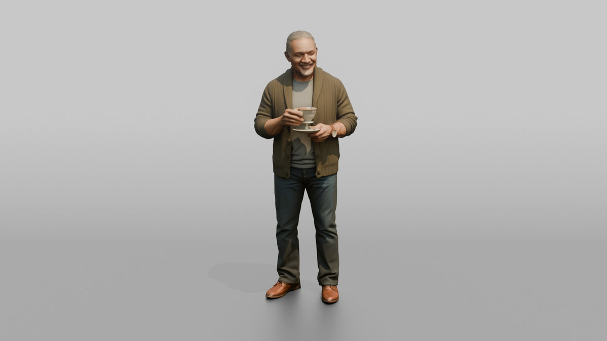 Grandfather Holding A Teacup And Saucer - 3D character model, view 5