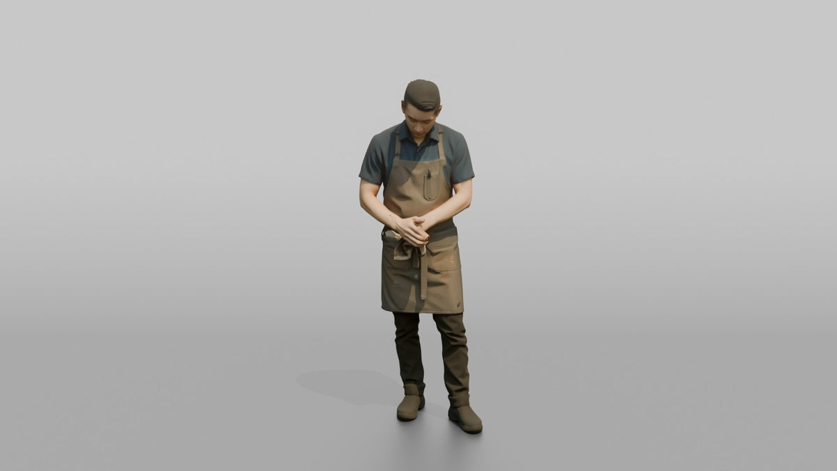 Server Woman Wiping Hands On An Apron - 3D character model, view 4