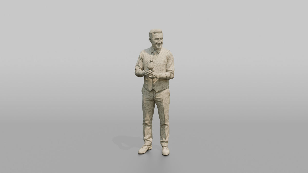Bartender Man Presenting A Finished Cocktail With Both Hands - wireframe topology preview