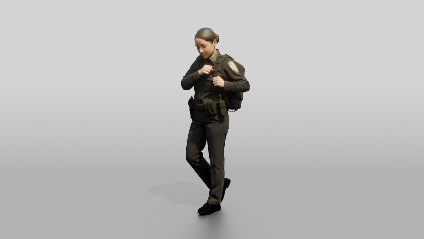 Female Police Officer Adjusting a Backpack