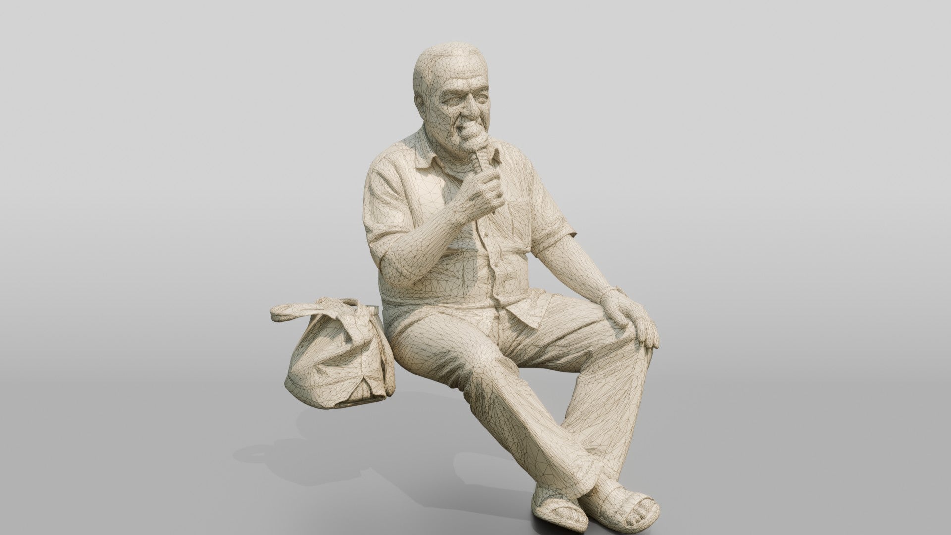 Stocky Elderly Persian Man Eating an Ice Cream Cone