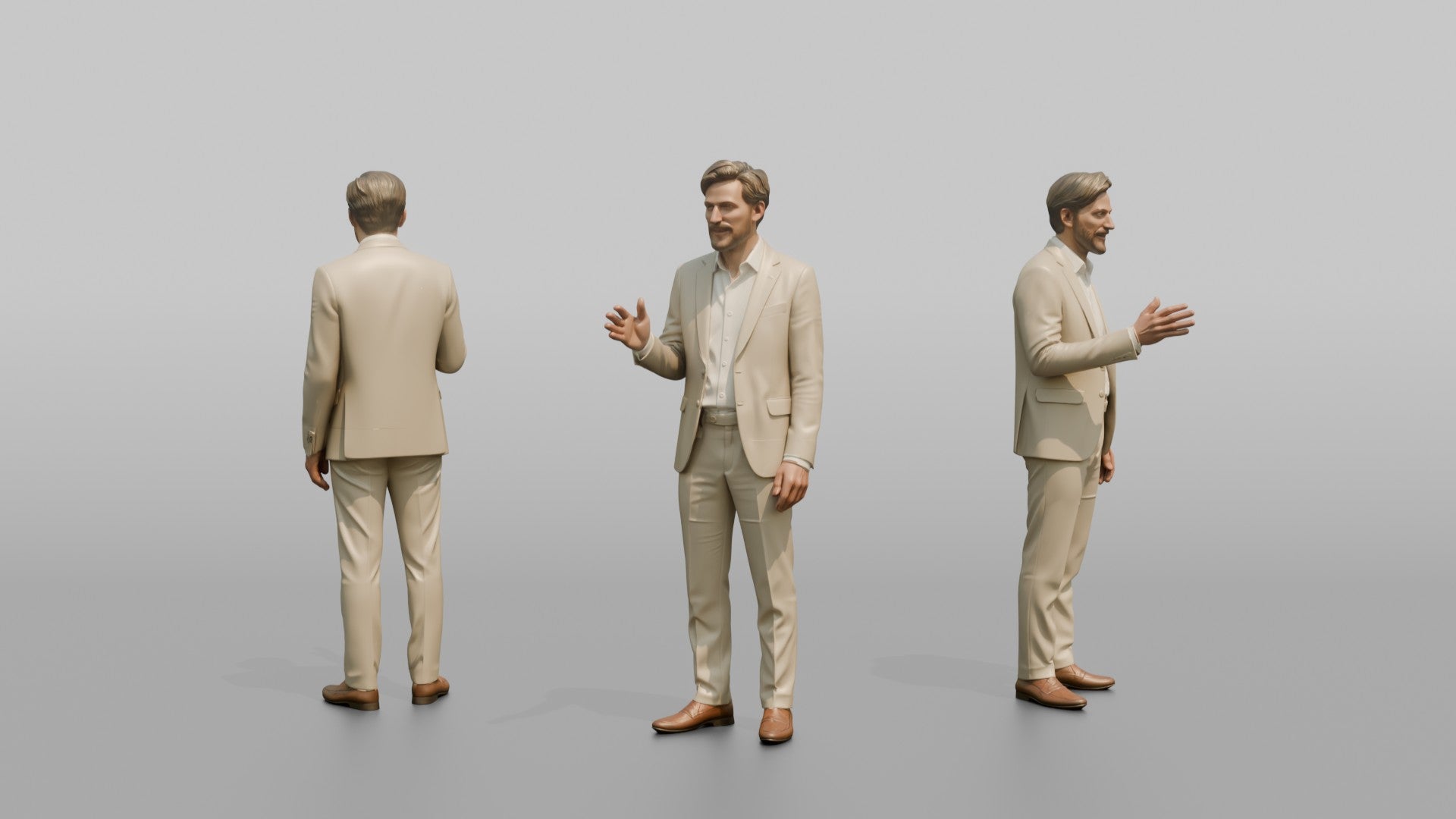 European Man in a Linen Suit, Gesturing Mid-Conversation