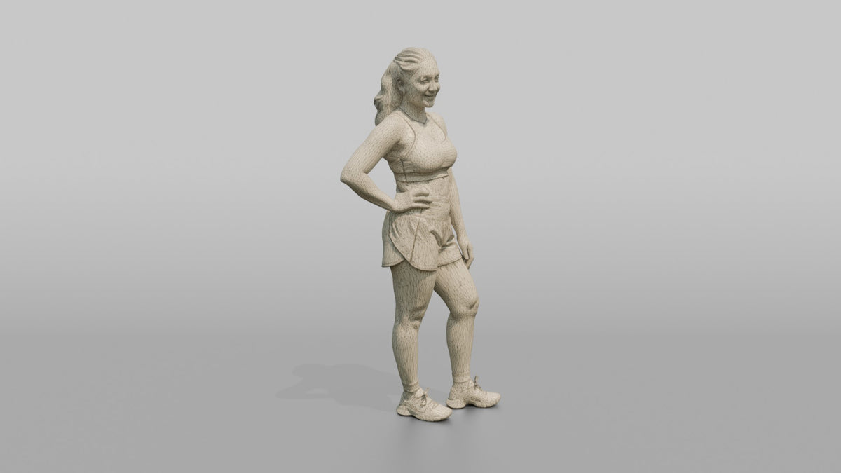Physique Model Woman Standing In A Relaxed Athletic Stance, Hand On Hip - wireframe topology preview