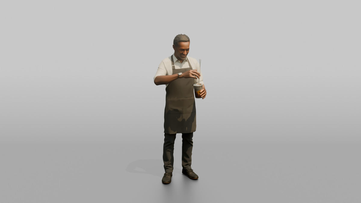 Bartender Man Mixing A Drink With A Bar Spoon - 3D character model