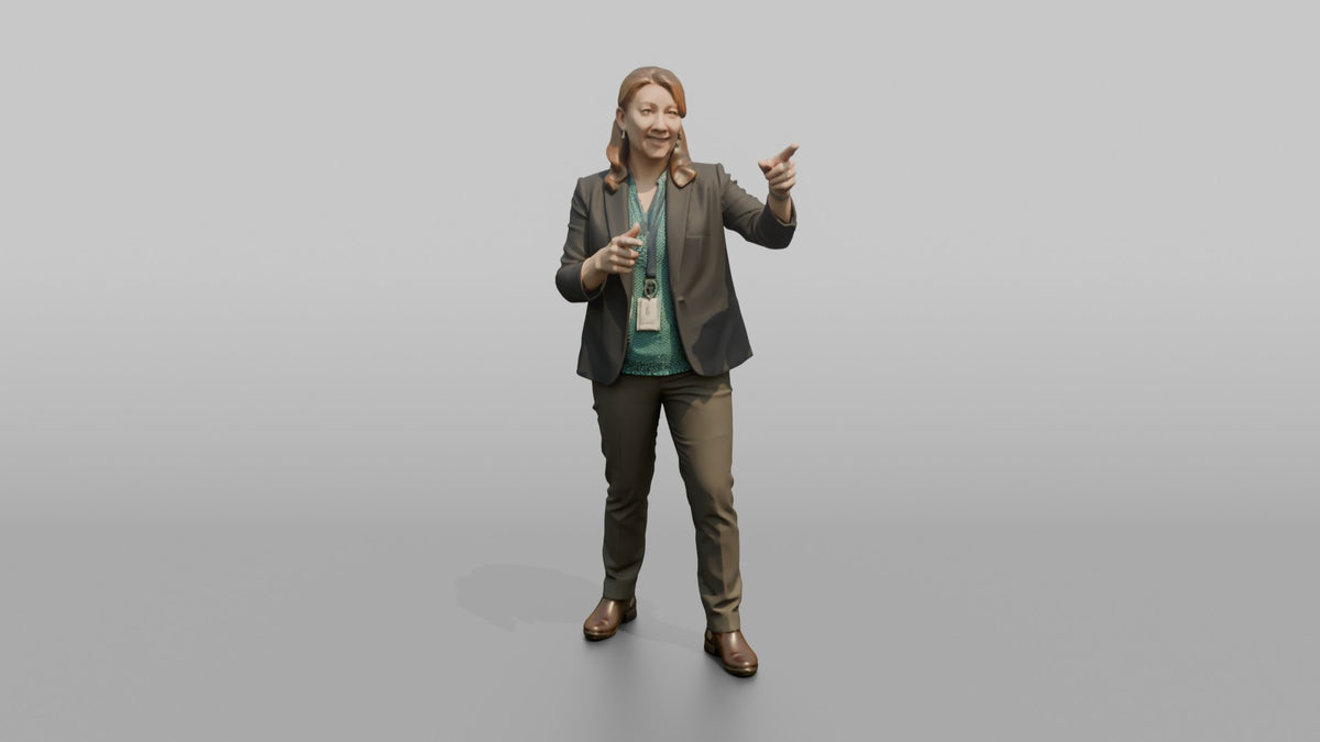 Woman Store Manager Pointing While Explaining Something - 3D character model, view 4