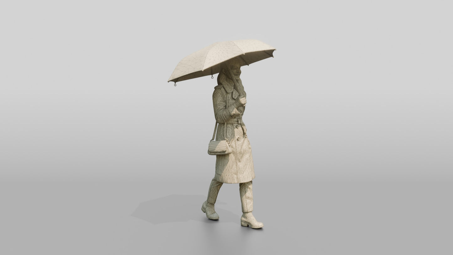 Indian Woman in Olive Trench Coat with Umbrella