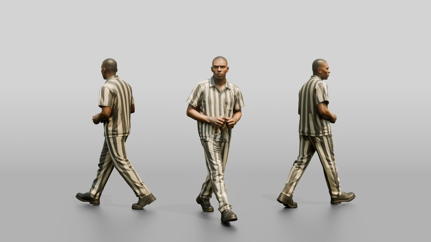 Black Male Prisoner in Grey-white Stripes
