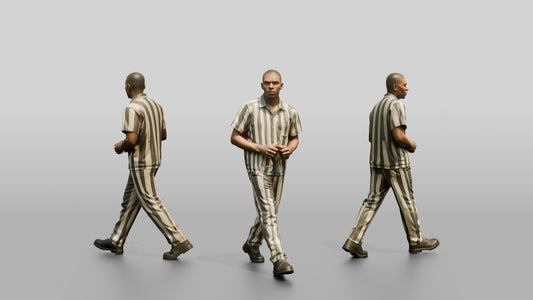 Black Male Prisoner in Grey-white Stripes