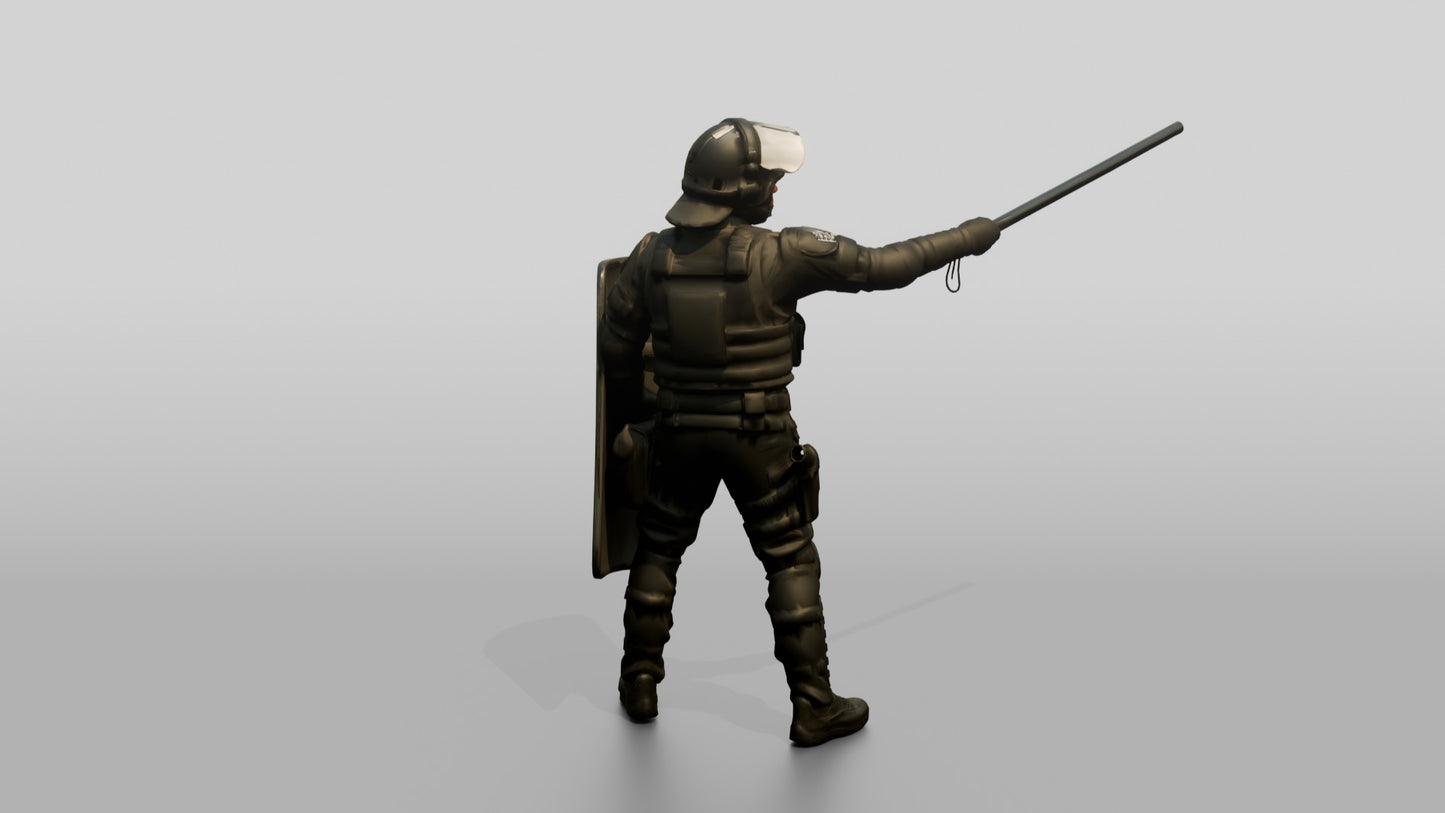 Riot Police Officer Pointing with Shield