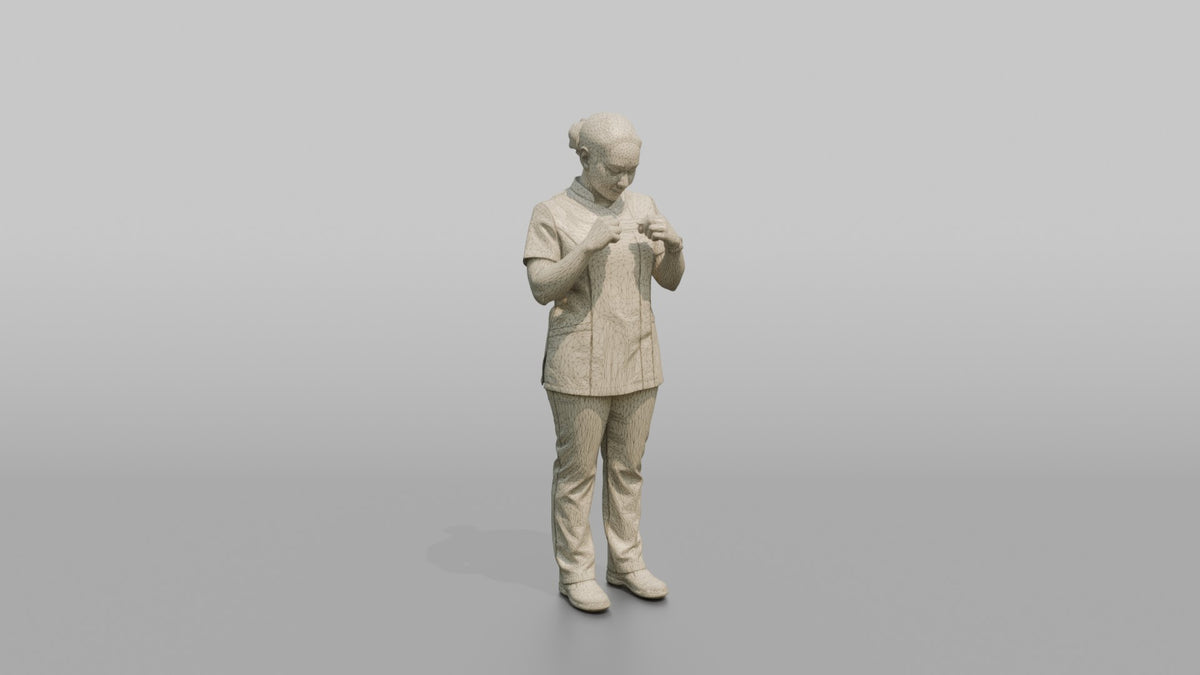 Spa Receptionist Man Adjusting A Name Badge On A Spa Uniform - wireframe topology preview