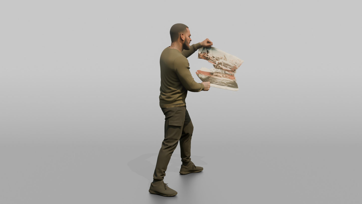Protester Man Tearing Up a Newspaper