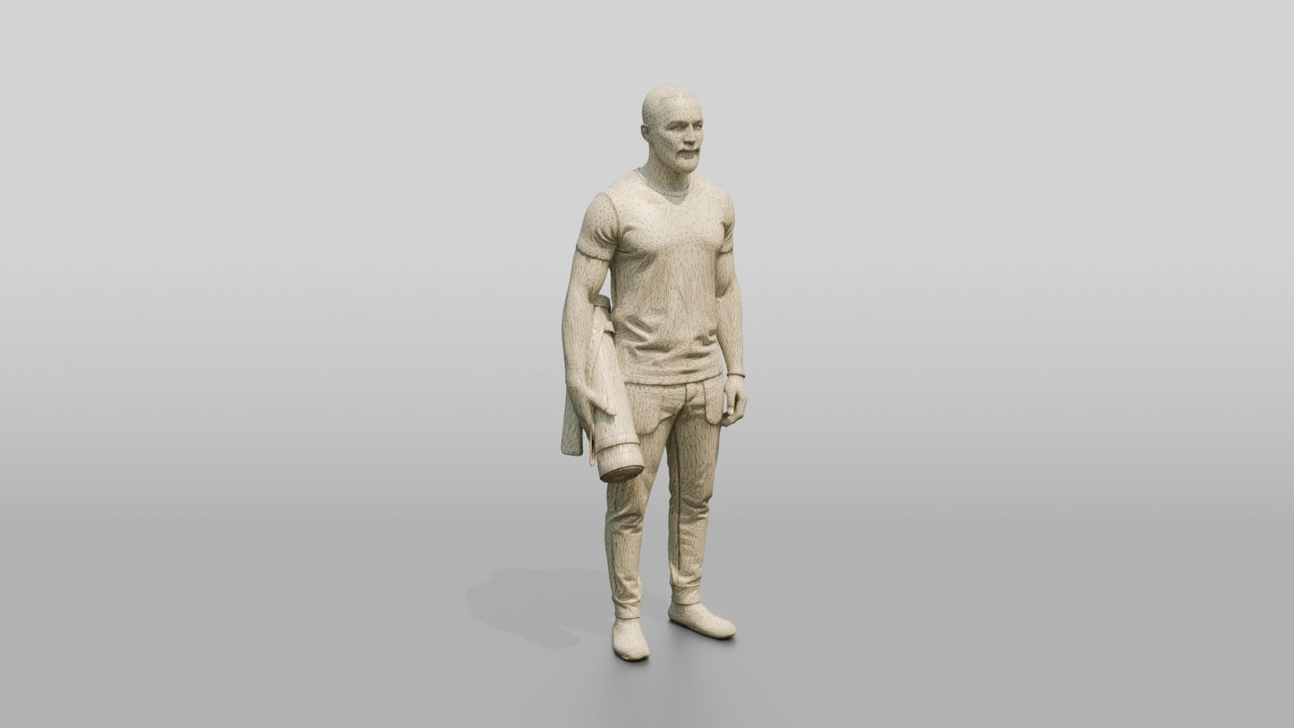 Standing Man with Rolled Mat