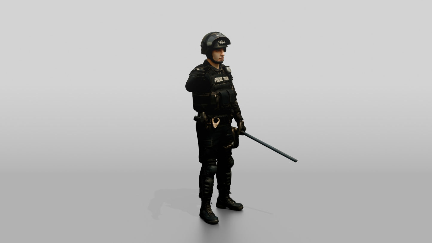 Riot Police Officer Gesturing with Hands