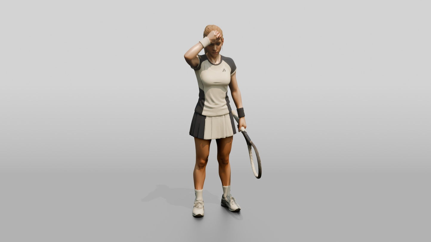 Female Tennis Player Wiping Sweat Between Points
