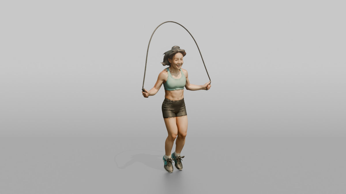 Cardio Athlete Woman Mid-jump With A Jump Rope - 3D character model
