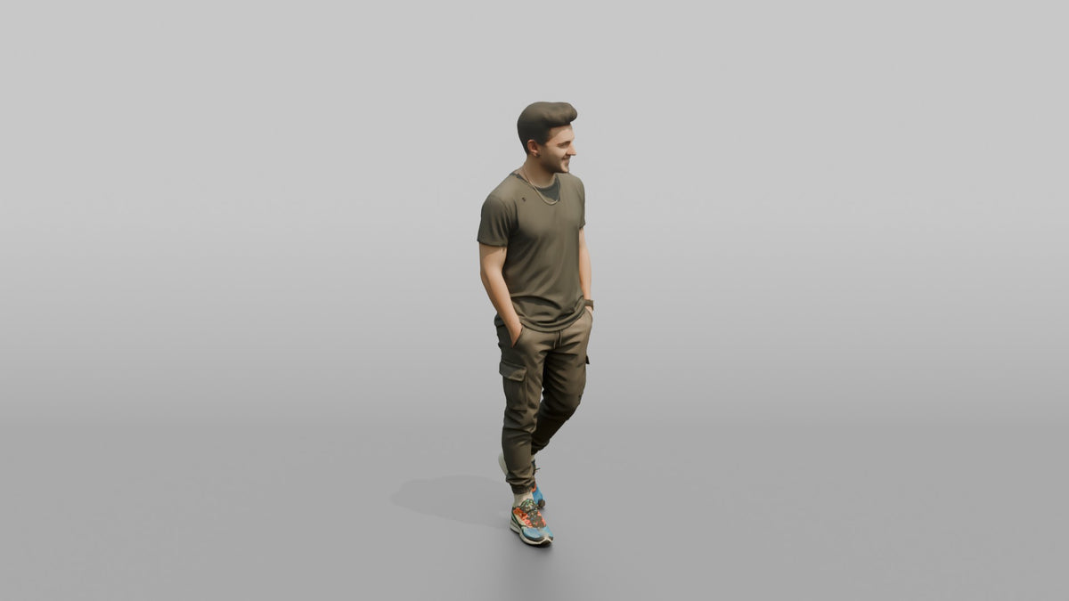 Patron Man Striking A Confident Pose, Colorful Sneakers And Joggers - 3D character model, view 2