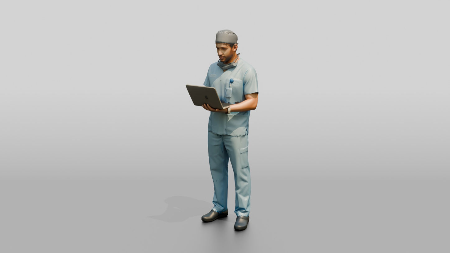 Young Mixed-Race Man Doctor with Laptop