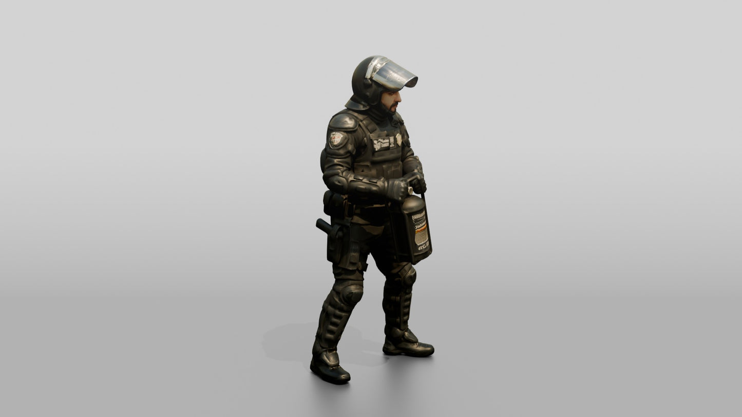 Riot Police Officer Standing with Weapon