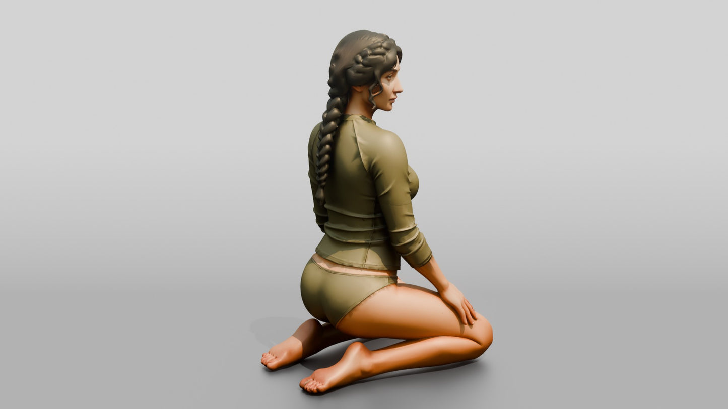 Woman in Olive Rash Guard Kneeling