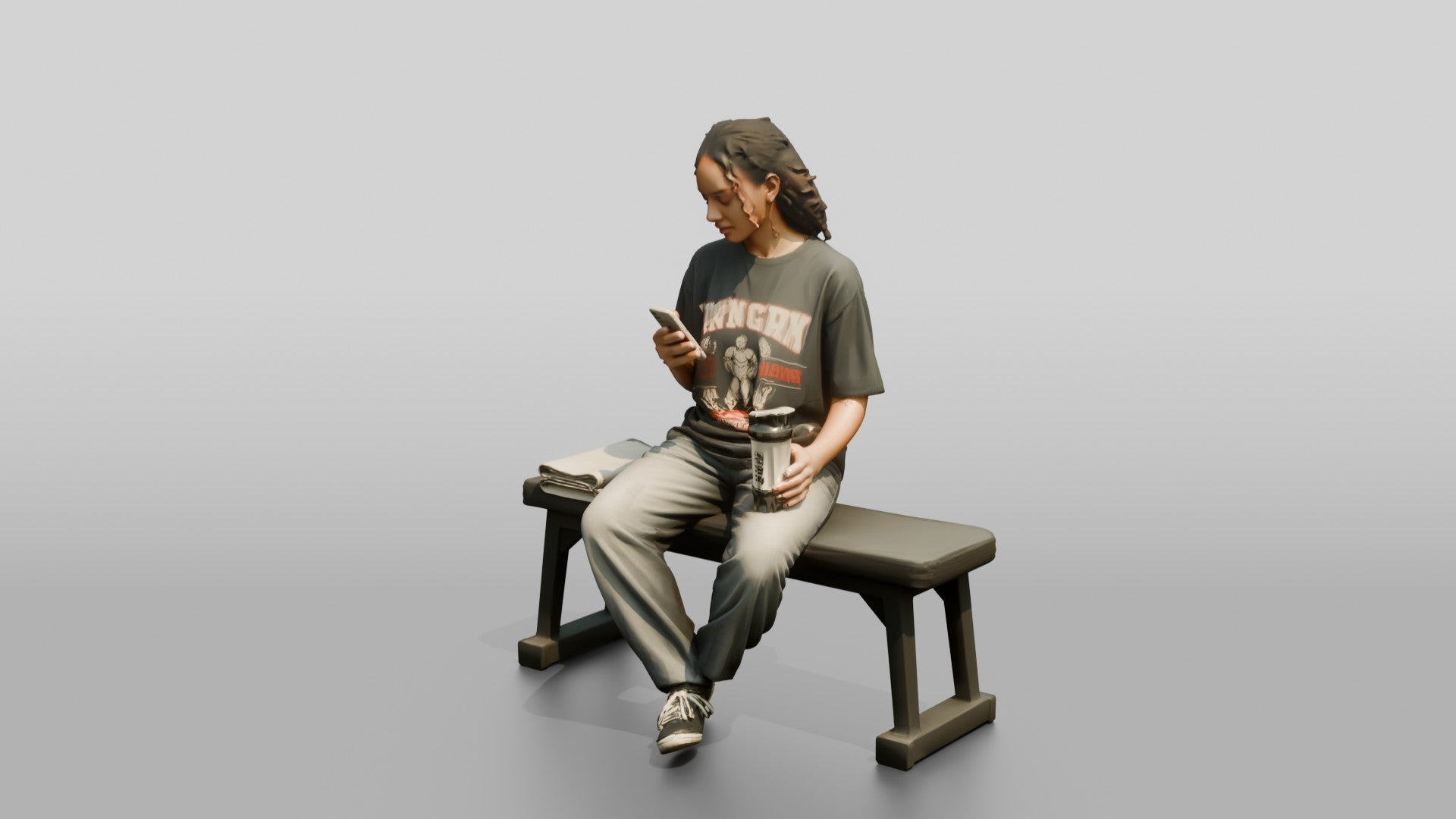 Woman Sitting with Protein Shaker
