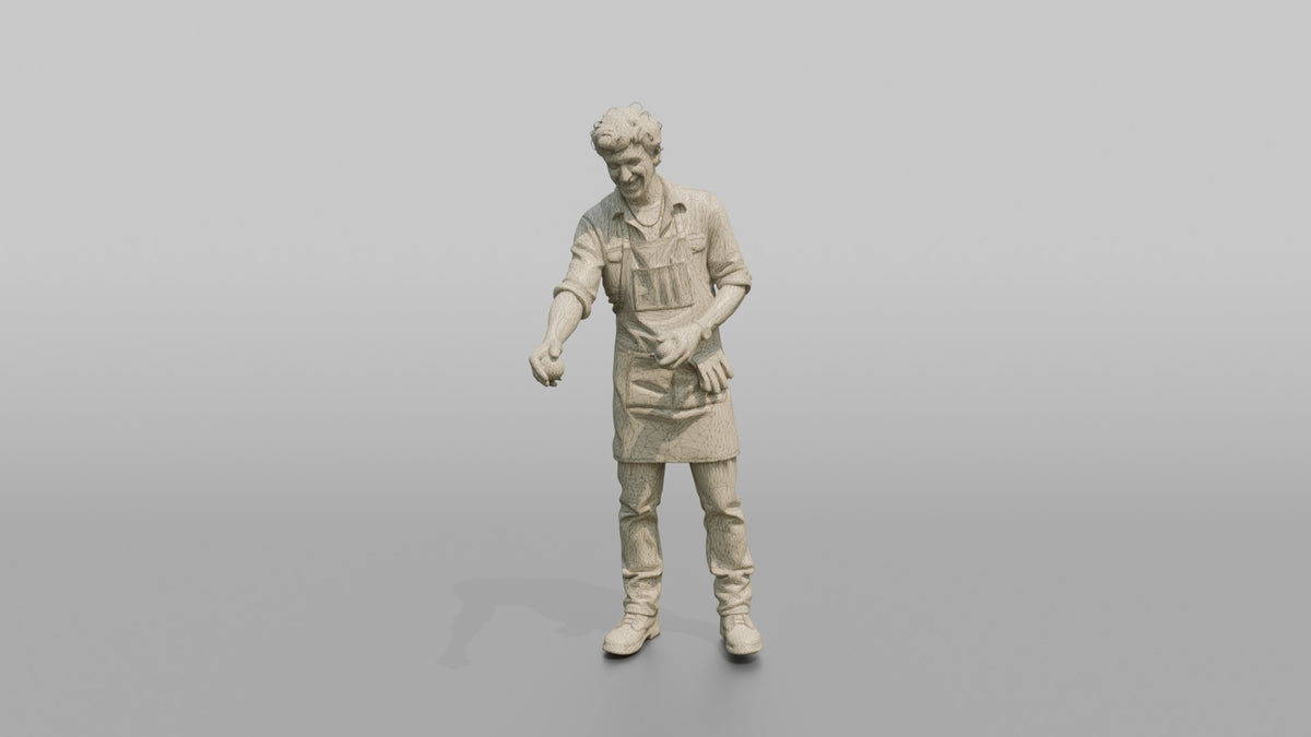 Farmer Sorting Yellow Onions Into Wooden Crates - wireframe topology preview