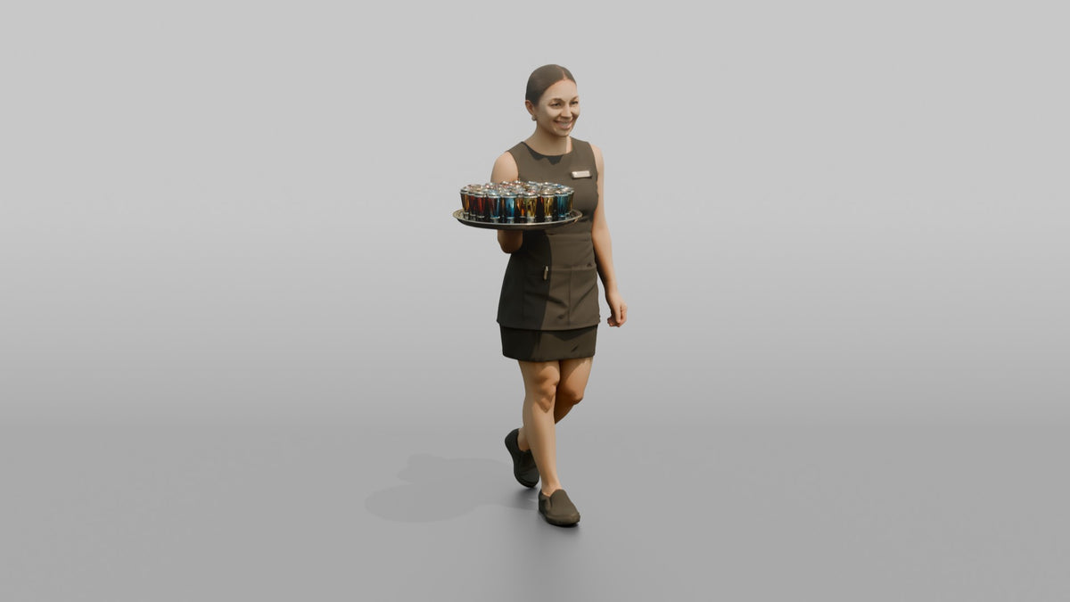 Cocktail Server Woman Carrying A Tray Of Colorful Shots - 3D character model