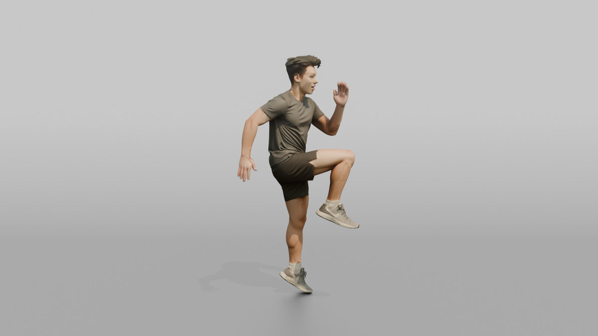 Cardio Athlete Man Doing High Knees In Place - 3D character model, view 2