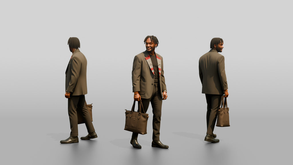 Stylish African Man in an Oversized Blazer with a Tote Bag