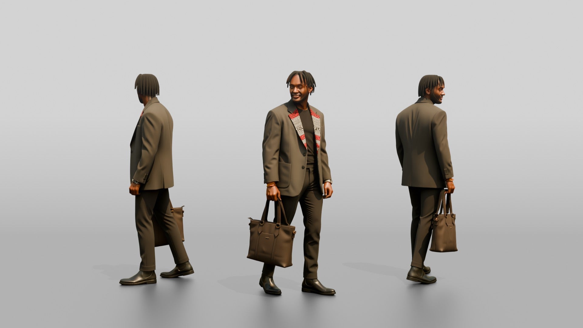 Stylish African Man in an Oversized Blazer with a Tote Bag