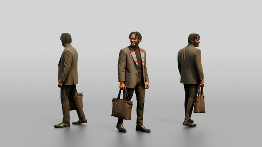 Stylish African Man in an Oversized Blazer with a Tote Bag