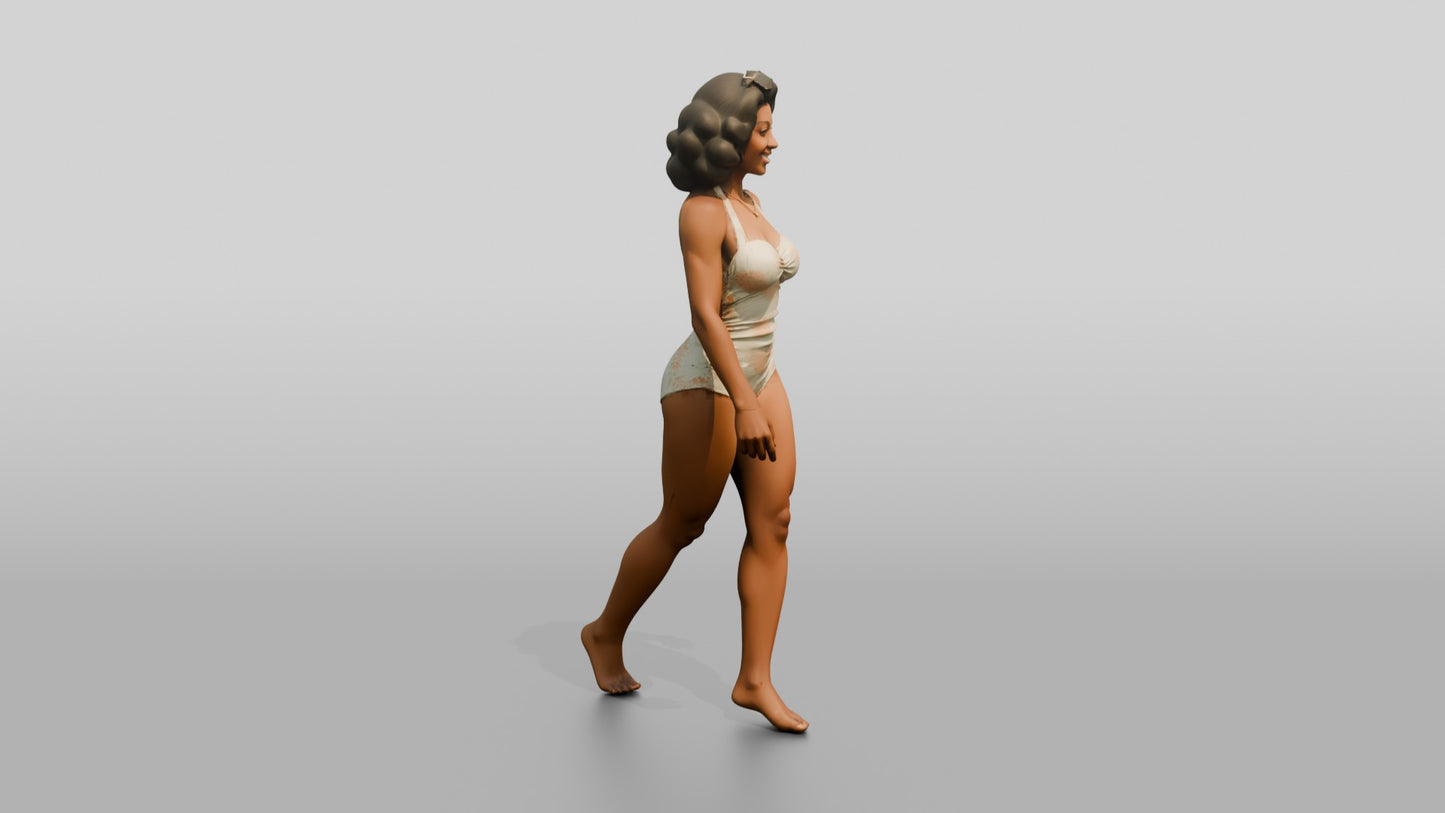 Woman in Cream Swimsuit Walking Barefoot