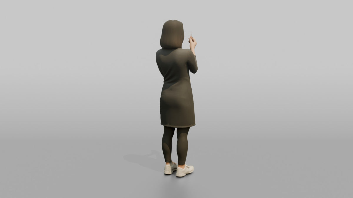 Nail Technician Woman Holding A Nail Polish Brush Up To Inspect It - 3D character model, view 3