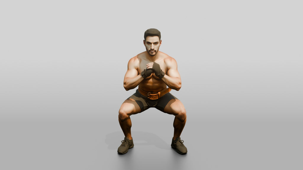 Man Squatting with Fitness Gloves
