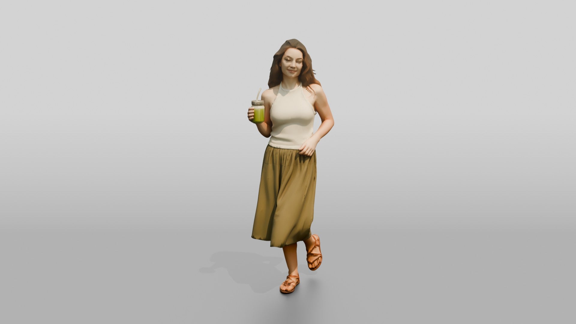 Woman with a Cocktail in an Olive Skirt
