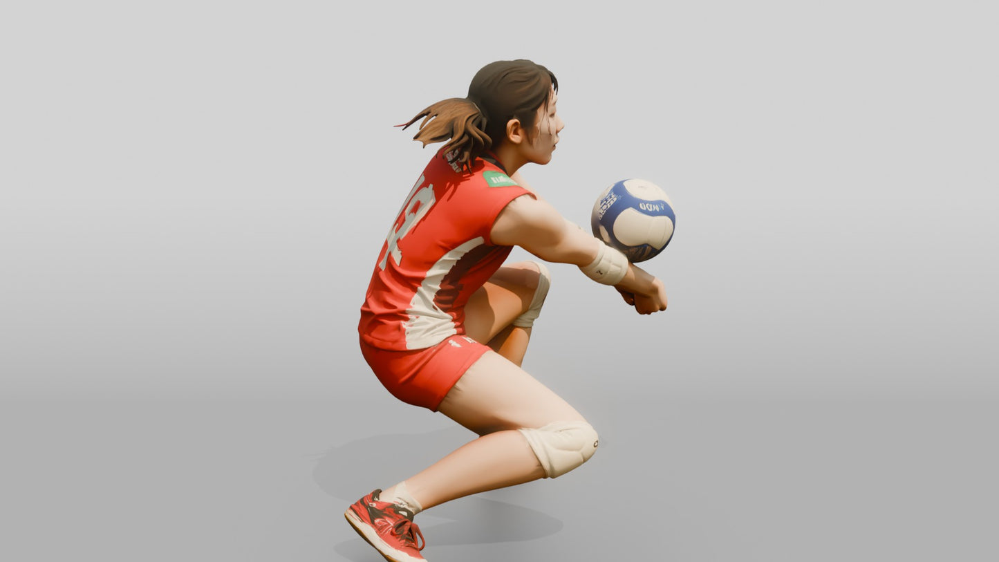 East Asian Female Volleyball Player in Red and White Jersey