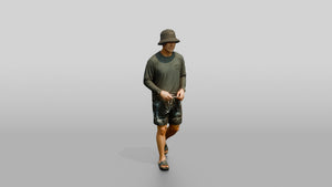 Man Loosening Drawstring on Boardshorts - 3D character model, view 1