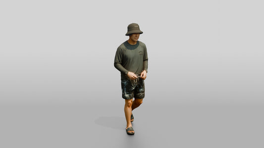 Man Loosening Drawstring on Boardshorts - 3D character model, view 1