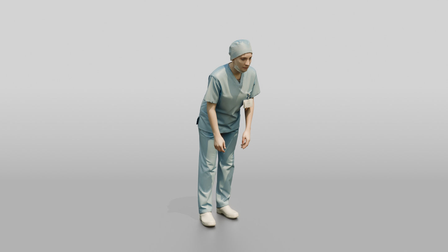 Young White Woman Doctor Bending Forward
