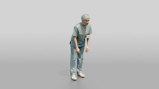 Young White Woman Doctor Bending Forward - 3D character model, view 1