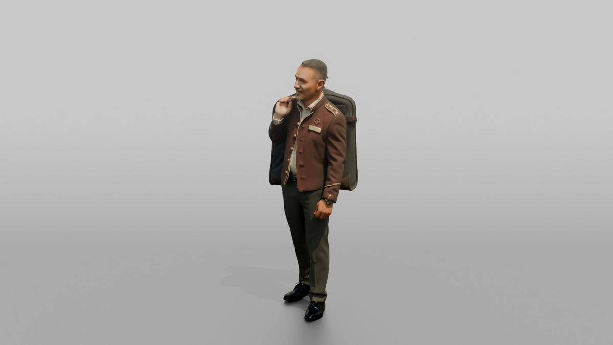 Bellhop Man Carrying A Garment Bag Over One Shoulder - 3D character model, view 4