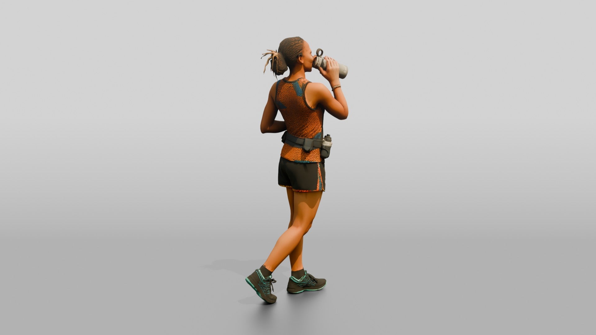 African Woman Runner Drinking Water
