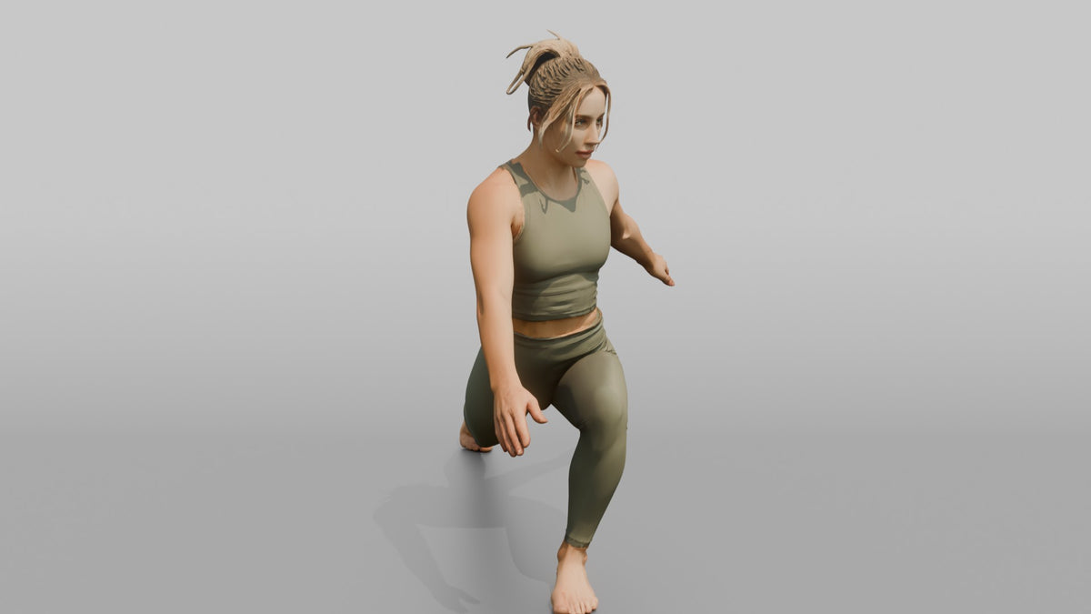 Fitness Influencer Woman In A Low Lunge Position - 3D character model, view 2
