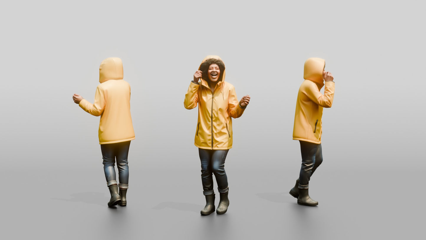 Black Woman Laughing in Yellow Raincoat