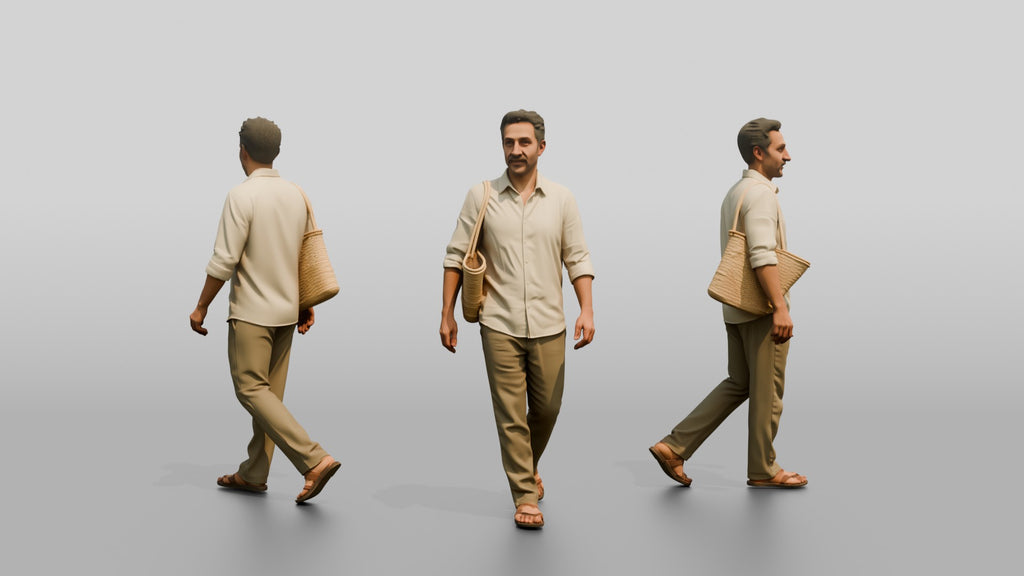 Slim Middle-Aged Syrian Man Walking Through a Market