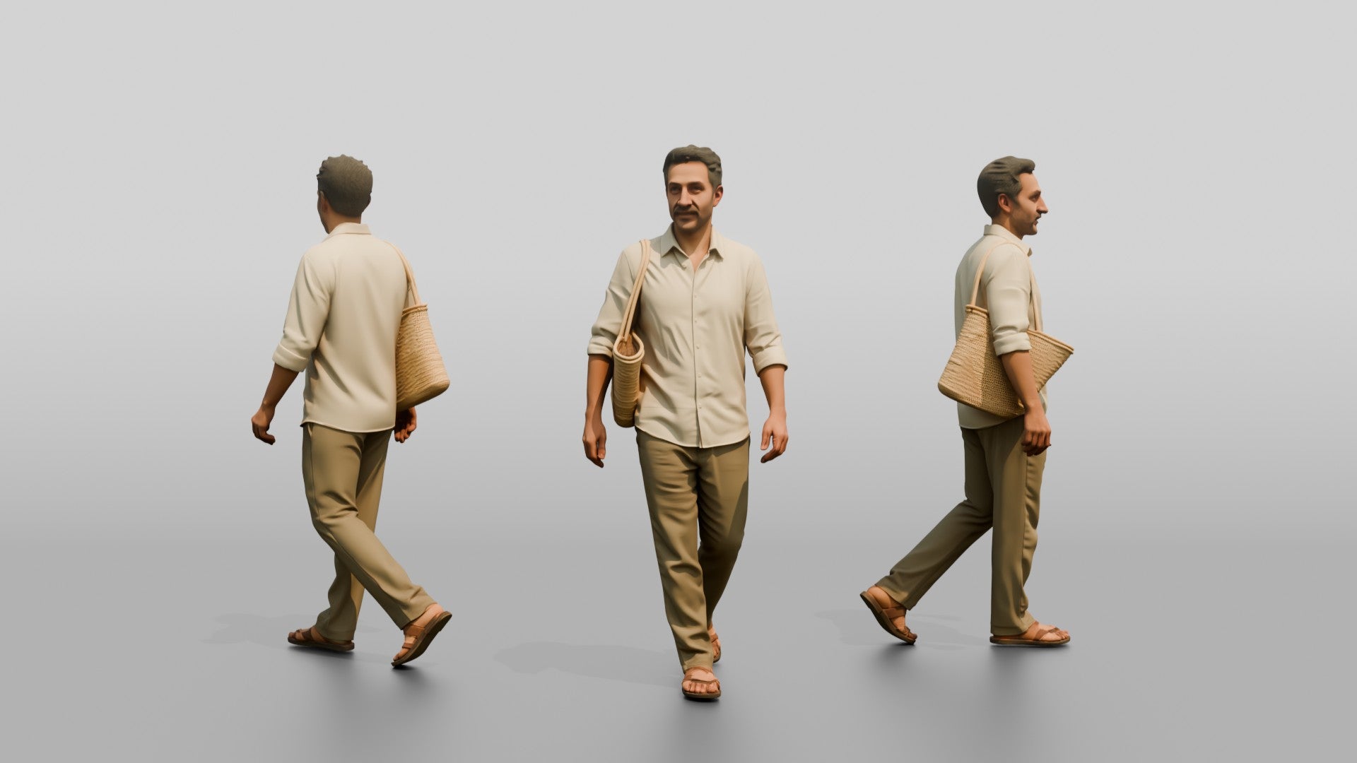 Slim Middle-Aged Syrian Man Walking Through a Market