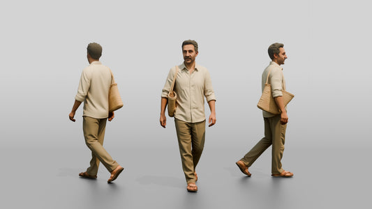 Slim Middle-Aged Syrian Man Walking Through a Market