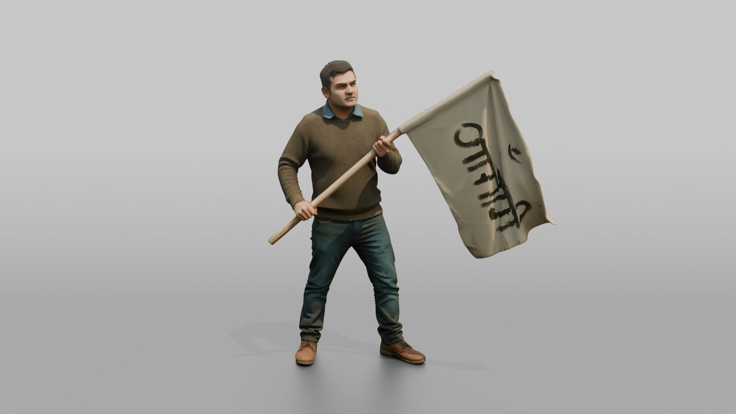 Protester Man Waving a Flag