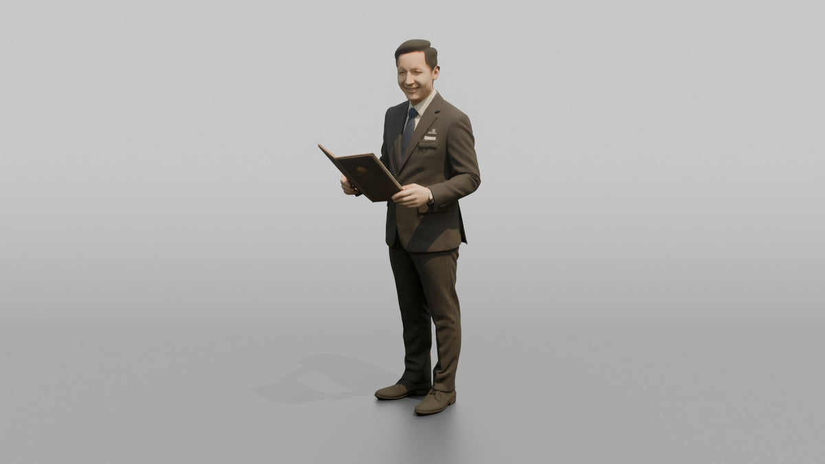 Receptionist Woman Holding A Room Service Menu - 3D character model, view 4