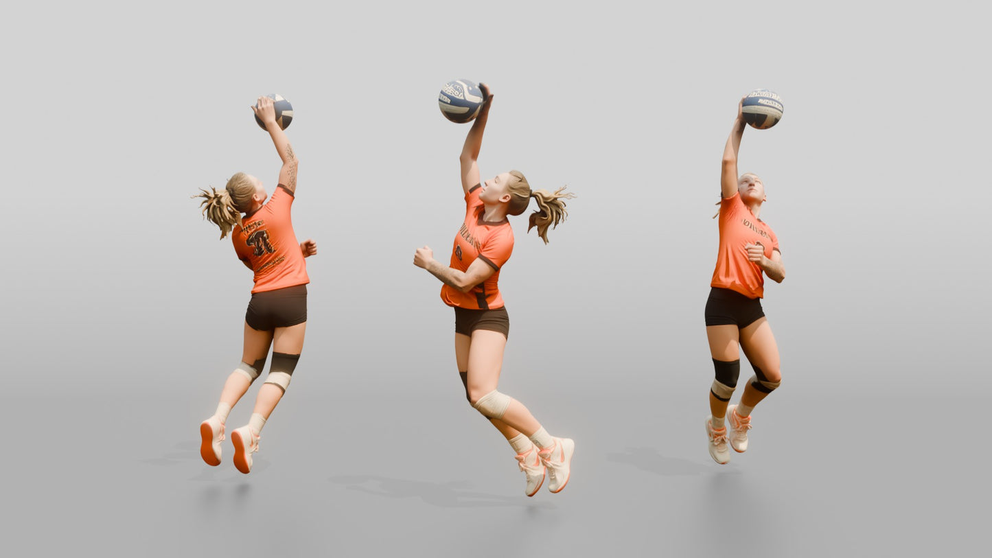 Caucasian Female Volleyball Player in Orange Jersey